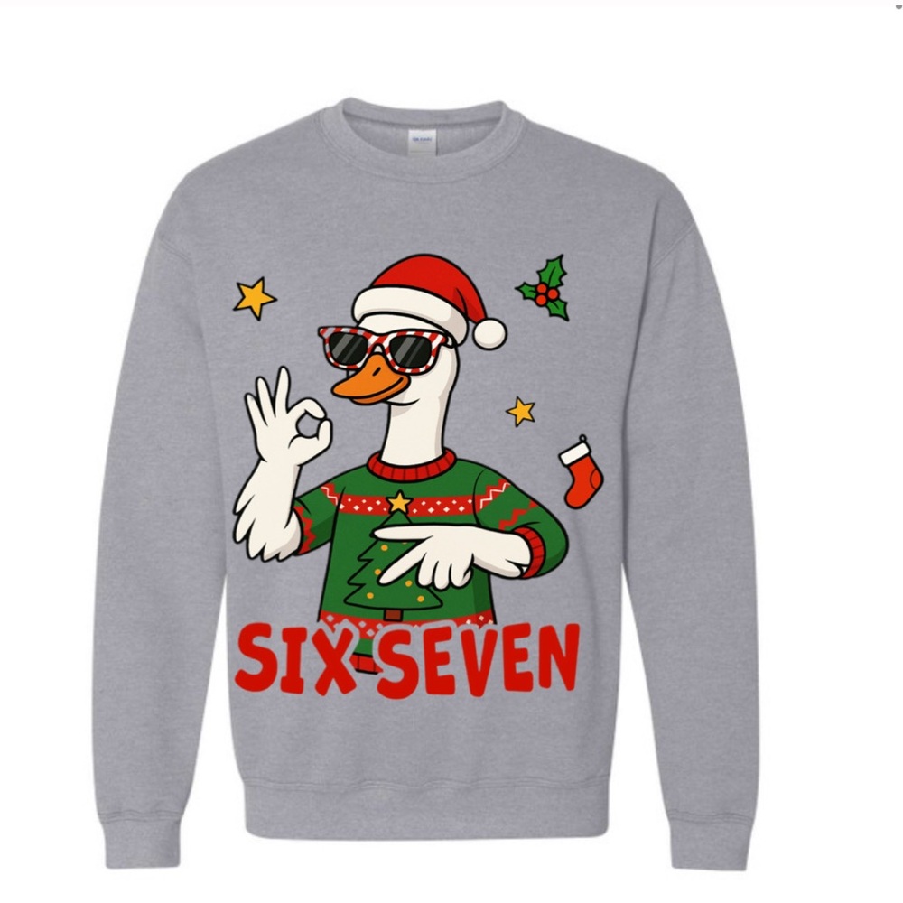 67 Gray Crewneck Holiday Crewneck sweater Finny Graphic size SMLXLXXLXXXL